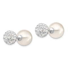 QMJD1013WZ Majestik Sterling Silver Rhodium-plated 10-11mm and 12-13mm CZ and White Imitation Shell Pearl Front Back Post Earrings