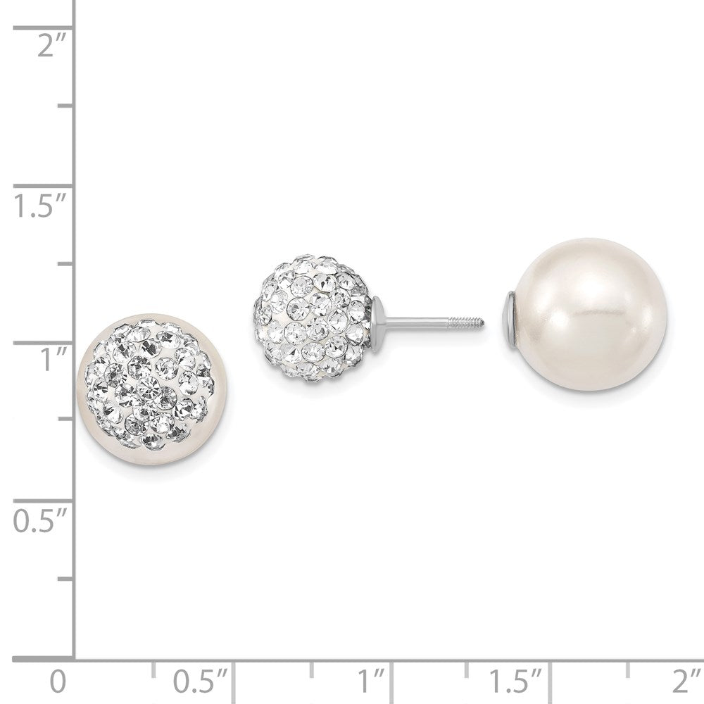 QMJD1013WZ Majestik Sterling Silver Rhodium-plated 10-11mm and 12-13mm CZ and White Imitation Shell Pearl Front Back Post Earrings
