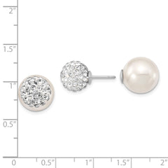 QMJD1013WZ Majestik Sterling Silver Rhodium-plated 10-11mm and 12-13mm CZ and White Imitation Shell Pearl Front Back Post Earrings