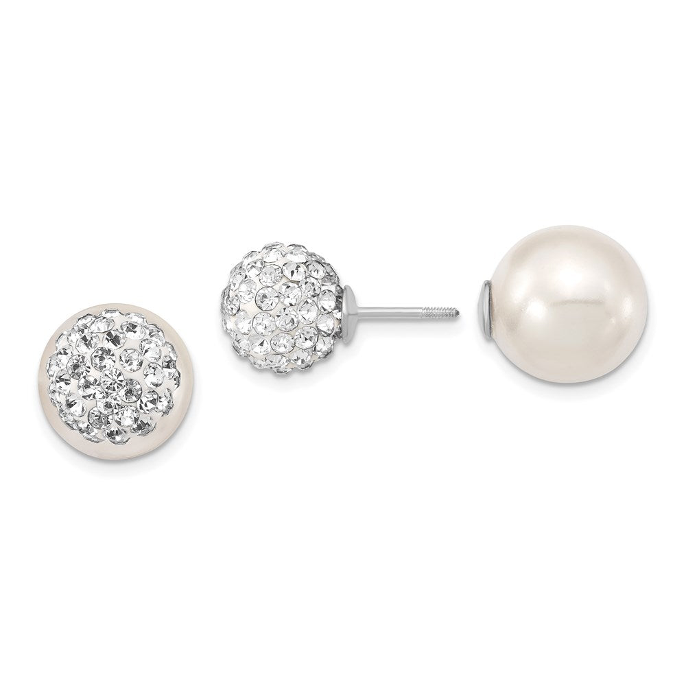 QMJD1013WZ Majestik Sterling Silver Rhodium-plated 10-11mm and 12-13mm CZ and White Imitation Shell Pearl Front Back Post Earrings