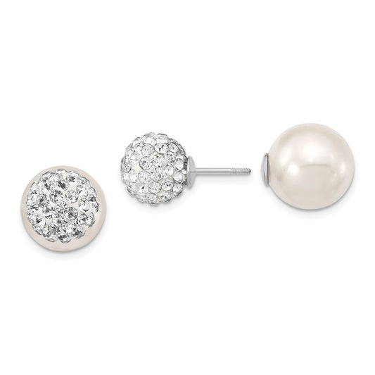 QMJD1013WZ Majestik Sterling Silver Rhodium-plated 10-11mm and 12-13mm CZ and White Imitation Shell Pearl Front Back Post Earrings