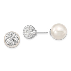 QMJD1013WZ Majestik Sterling Silver Rhodium-plated 10-11mm and 12-13mm CZ and White Imitation Shell Pearl Front Back Post Earrings