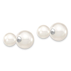 QMJD1015WW Majestik Sterling Silver Rhodium-plated 10-11mm and 14-15mm White with White Imitation Shell Pearl Front Back Post Earrings