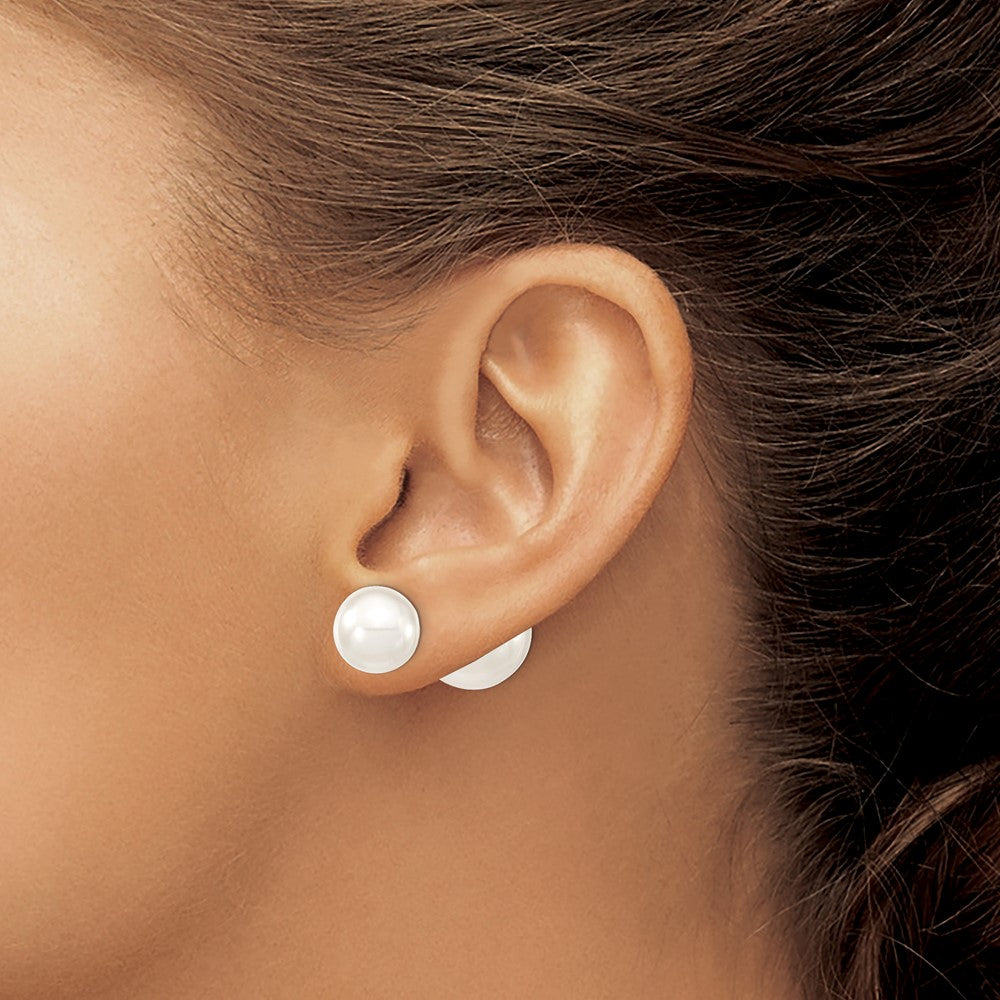 QMJD1015WW Majestik Sterling Silver Rhodium-plated 10-11mm and 14-15mm White with White Imitation Shell Pearl Front Back Post Earrings