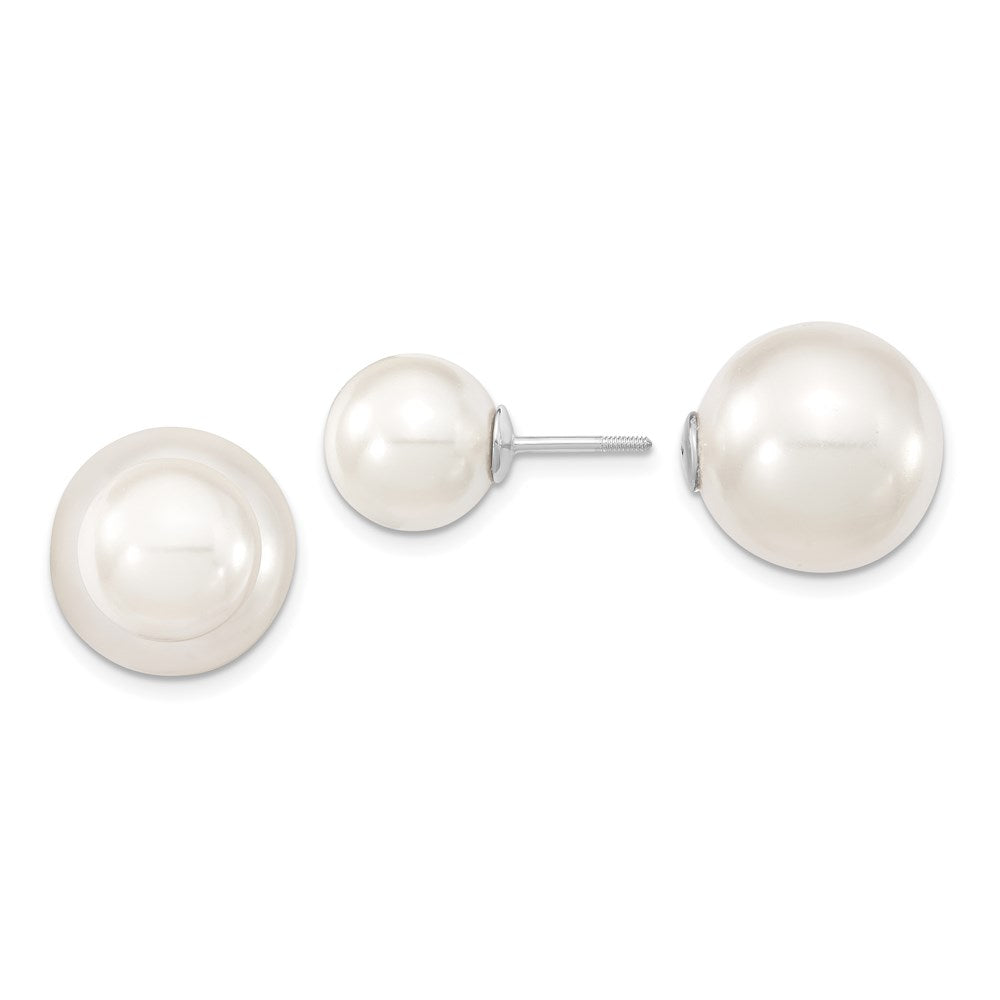 QMJD1015WW Majestik Sterling Silver Rhodium-plated 10-11mm and 14-15mm White with White Imitation Shell Pearl Front Back Post Earrings
