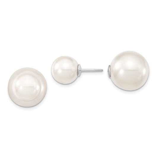 QMJD1015WW Majestik Sterling Silver Rhodium-plated 10-11mm and 14-15mm White with White Imitation Shell Pearl Front Back Post Earrings