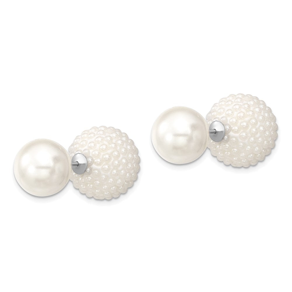 QMJD1216WW Majestik Sterling Silver Rhodium-plated 11-12mm and 15-16mm White with White Imitation Shell Pearl Front Back Post Earrings