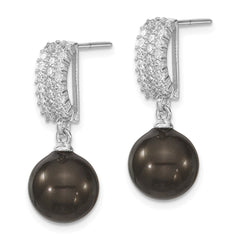 QMJE109B Majestik Sterling Silver Rhodium-plated 10-11mm Black Imitation Shell Pearl and CZ Post Dangle Earrings