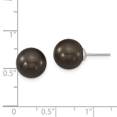 QMJE10B Majestik Sterling Silver Rhodium-plated 10-11mm Black Imitation Shell Pearl Stud Earrings