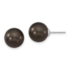 QMJE10B Majestik Sterling Silver Rhodium-plated 10-11mm Black Imitation Shell Pearl Stud Earrings