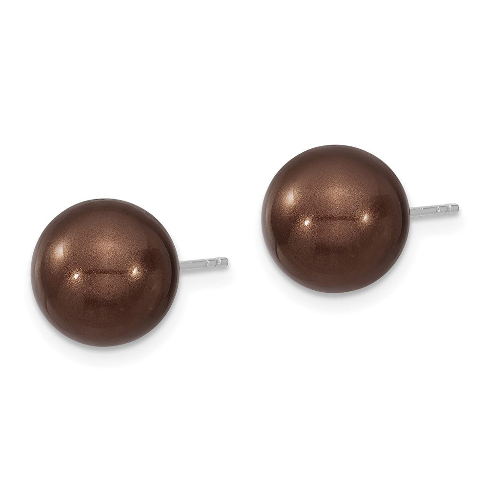 QMJE10C Majestik Sterling Silver Rhodium-plated 10-11mm Brown Imitation Shell Pearl Stud Earrings