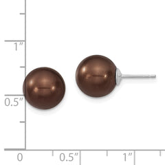 QMJE10C Majestik Sterling Silver Rhodium-plated 10-11mm Brown Imitation Shell Pearl Stud Earrings