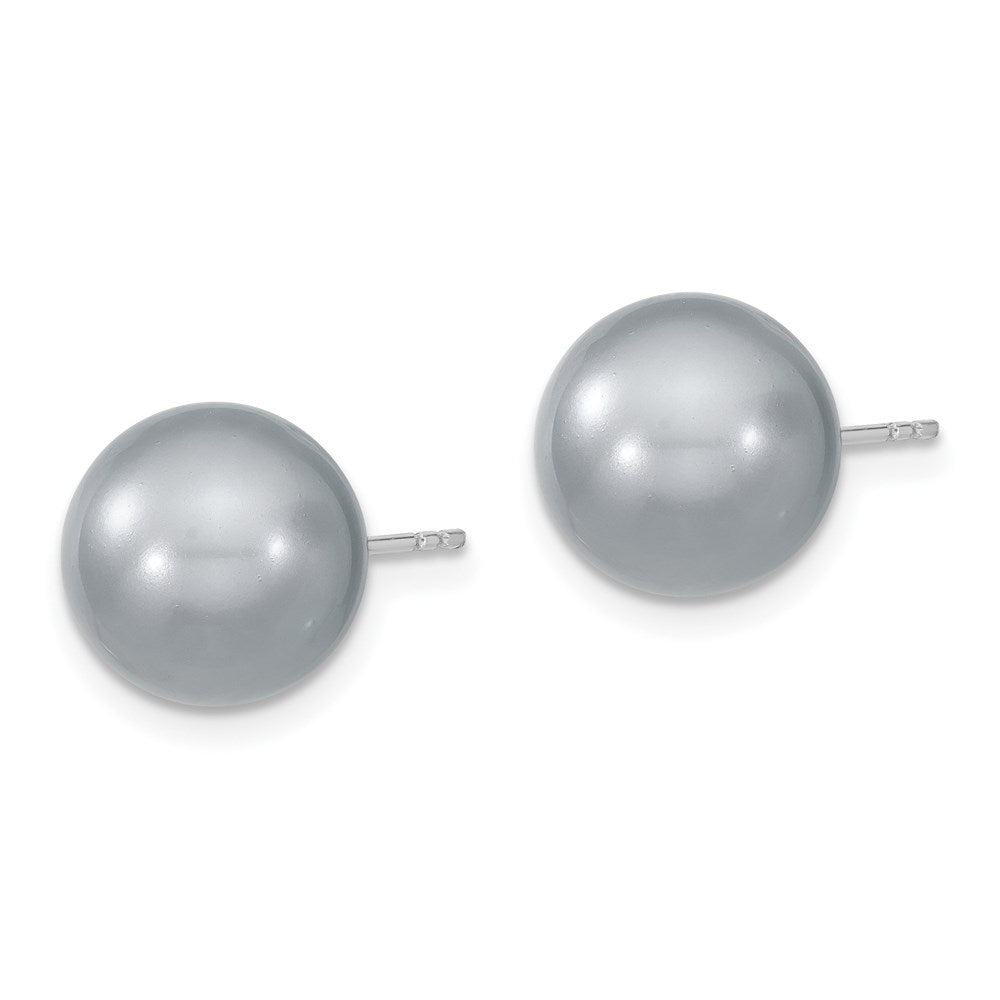 QMJE10G Majestik Sterling Silver Rhodium-plated 10-11mm Grey Imitation Shell Pearl Stud Earrings