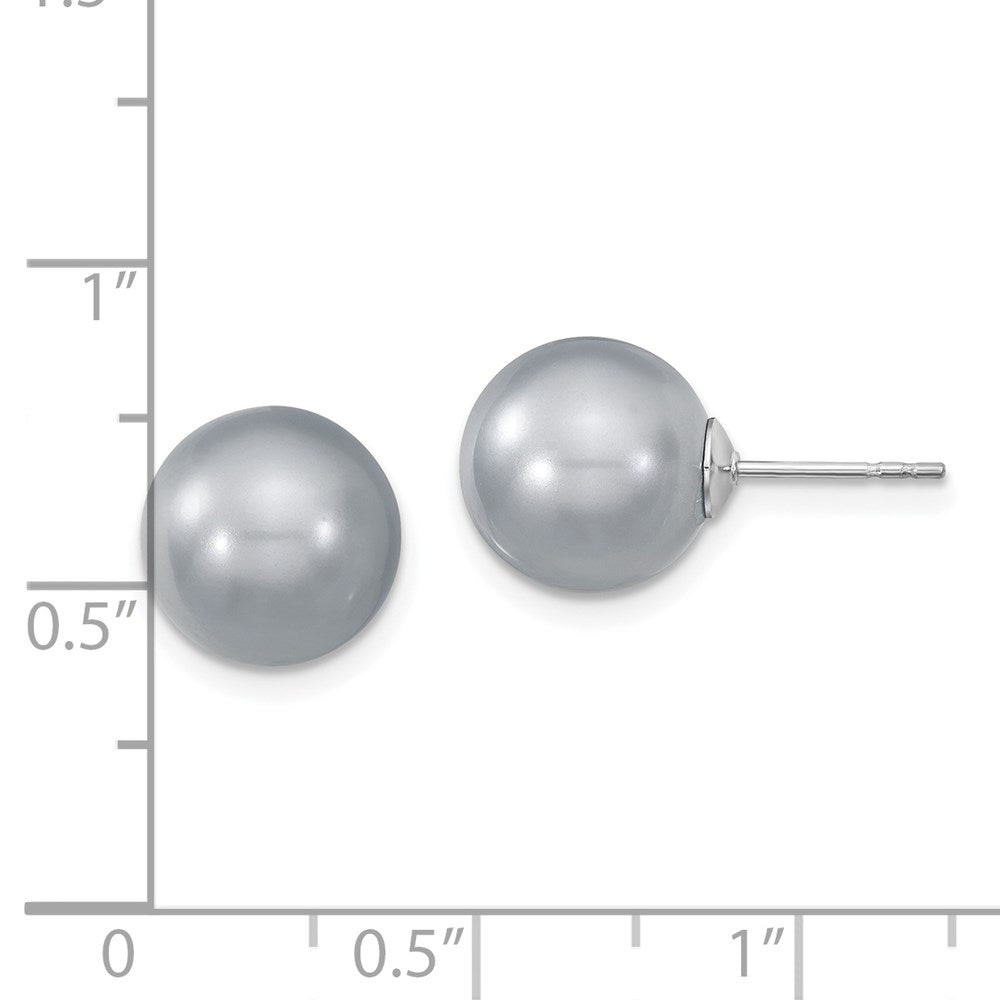 QMJE10G Majestik Sterling Silver Rhodium-plated 10-11mm Grey Imitation Shell Pearl Stud Earrings