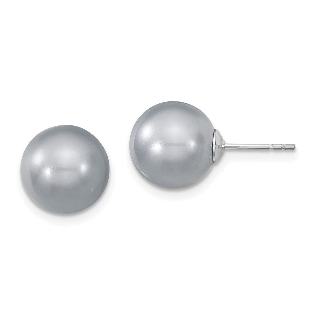 QMJE10G Majestik Sterling Silver Rhodium-plated 10-11mm Grey Imitation Shell Pearl Stud Earrings