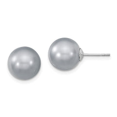 QMJE10G Majestik Sterling Silver Rhodium-plated 10-11mm Grey Imitation Shell Pearl Stud Earrings