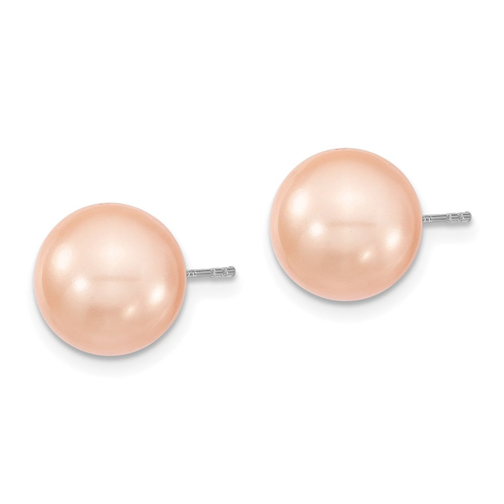 QMJE10P Majestik Sterling Silver Rhodium-plated 10-11mm Pink Imitation Shell Pearl Stud Earrings
