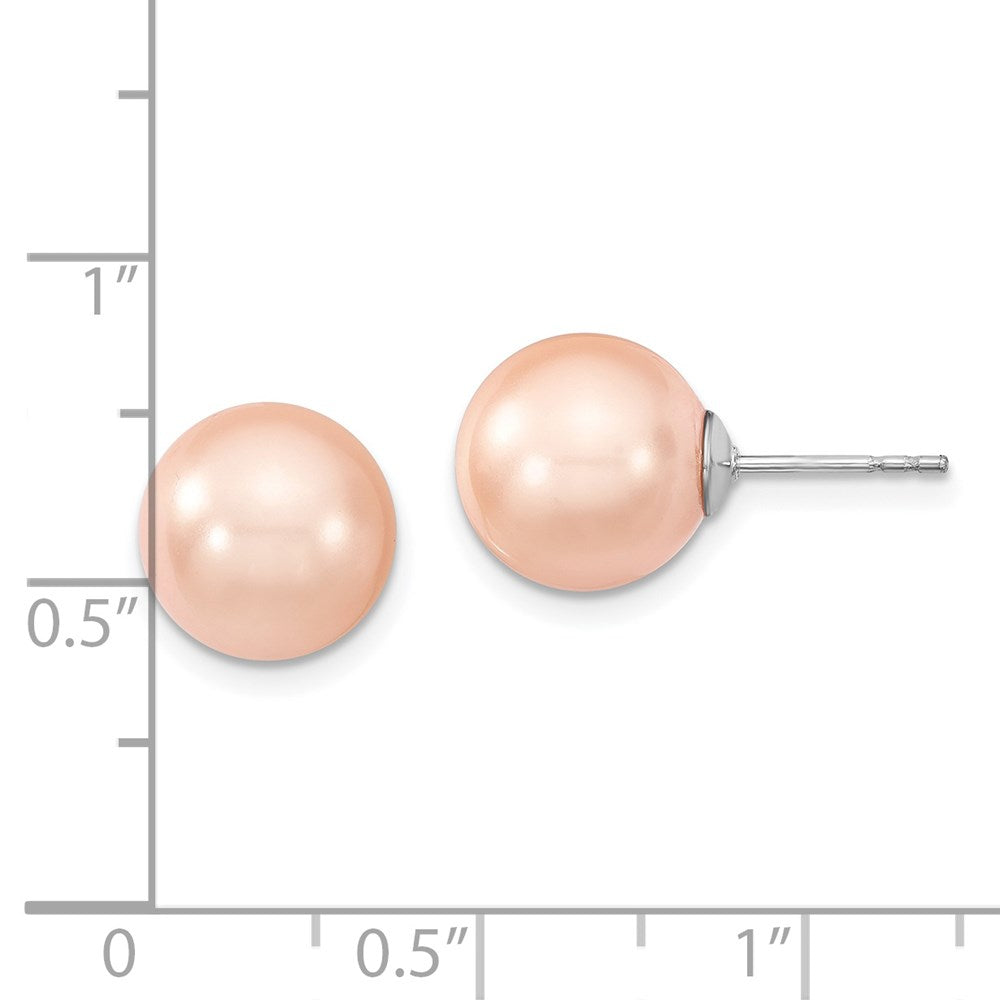 QMJE10P Majestik Sterling Silver Rhodium-plated 10-11mm Pink Imitation Shell Pearl Stud Earrings