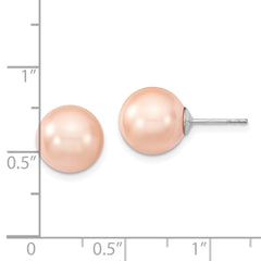 QMJE10P Majestik Sterling Silver Rhodium-plated 10-11mm Pink Imitation Shell Pearl Stud Earrings