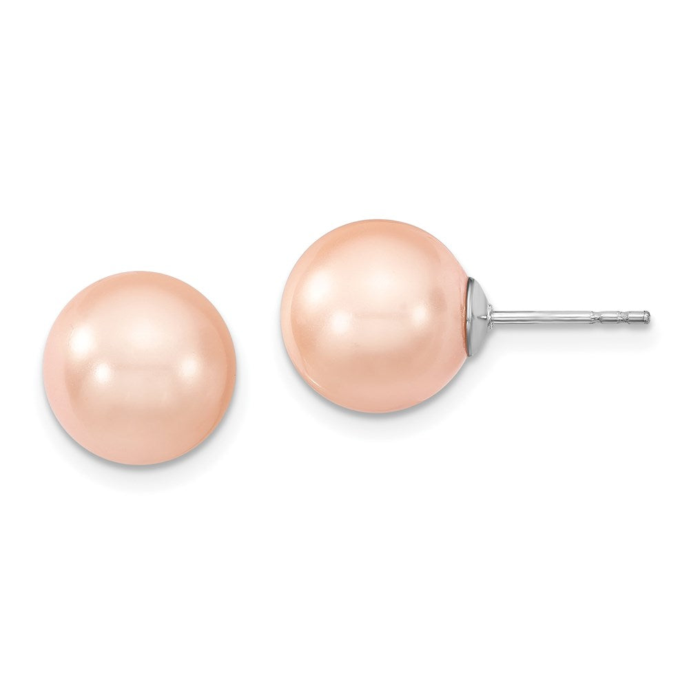 QMJE10P Majestik Sterling Silver Rhodium-plated 10-11mm Pink Imitation Shell Pearl Stud Earrings