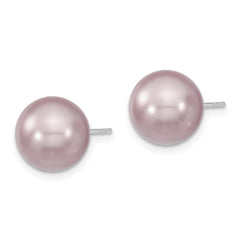 QMJE10PU Majestik Sterling Silver Rhodium-plated 10-11mm Purple Imitation Shell Pearl Stud Earrings