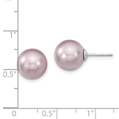 QMJE10PU Majestik Sterling Silver Rhodium-plated 10-11mm Purple Imitation Shell Pearl Stud Earrings