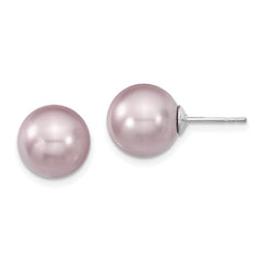 QMJE10PU Majestik Sterling Silver Rhodium-plated 10-11mm Purple Imitation Shell Pearl Stud Earrings