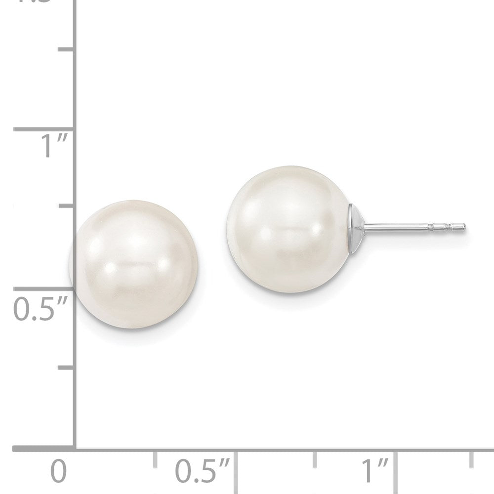 QMJE10W Majestic Sterling Silver Rhodium-plated 10-11mm White Imitation Shell Pearl Stud Earrings