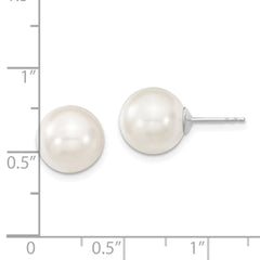 QMJE10W Majestic Sterling Silver Rhodium-plated 10-11mm White Imitation Shell Pearl Stud Earrings