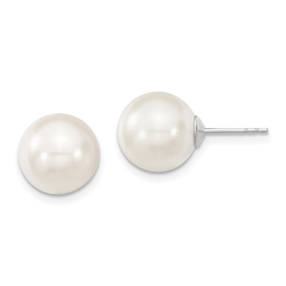 QMJE10W Majestic Sterling Silver Rhodium-plated 10-11mm White Imitation Shell Pearl Stud Earrings