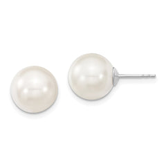 QMJE10W Majestic Sterling Silver Rhodium-plated 10-11mm White Imitation Shell Pearl Stud Earrings