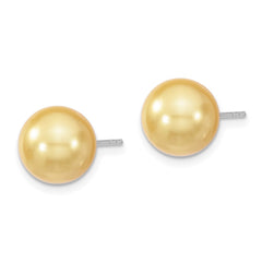 QMJE10Y Majestik Sterling Silver Rhodium-plated 10-11mm Yellow Imitation Shell Pearl Stud Earrings