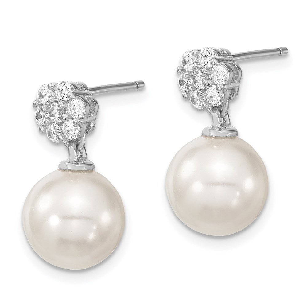 QMJE112W Majestik Sterling Silver Rhodium-plated 10-11mm White Imitation Shell Pearl CZ Post Dangle Earrings