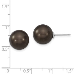 QMJE12B Majestik Sterling Silver Rhodium-plated 12-13mm Black Imitation Shell Pearl Stud Earrings