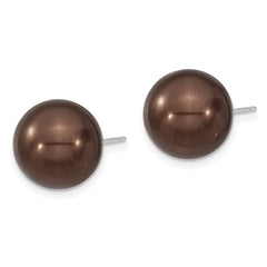 QMJE12C Majestik Sterling Silver Rhodium-plated 12-13mm Brown Imitation Shell Pearl Stud Earrings