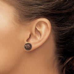 QMJE12C Majestik Sterling Silver Rhodium-plated 12-13mm Brown Imitation Shell Pearl Stud Earrings