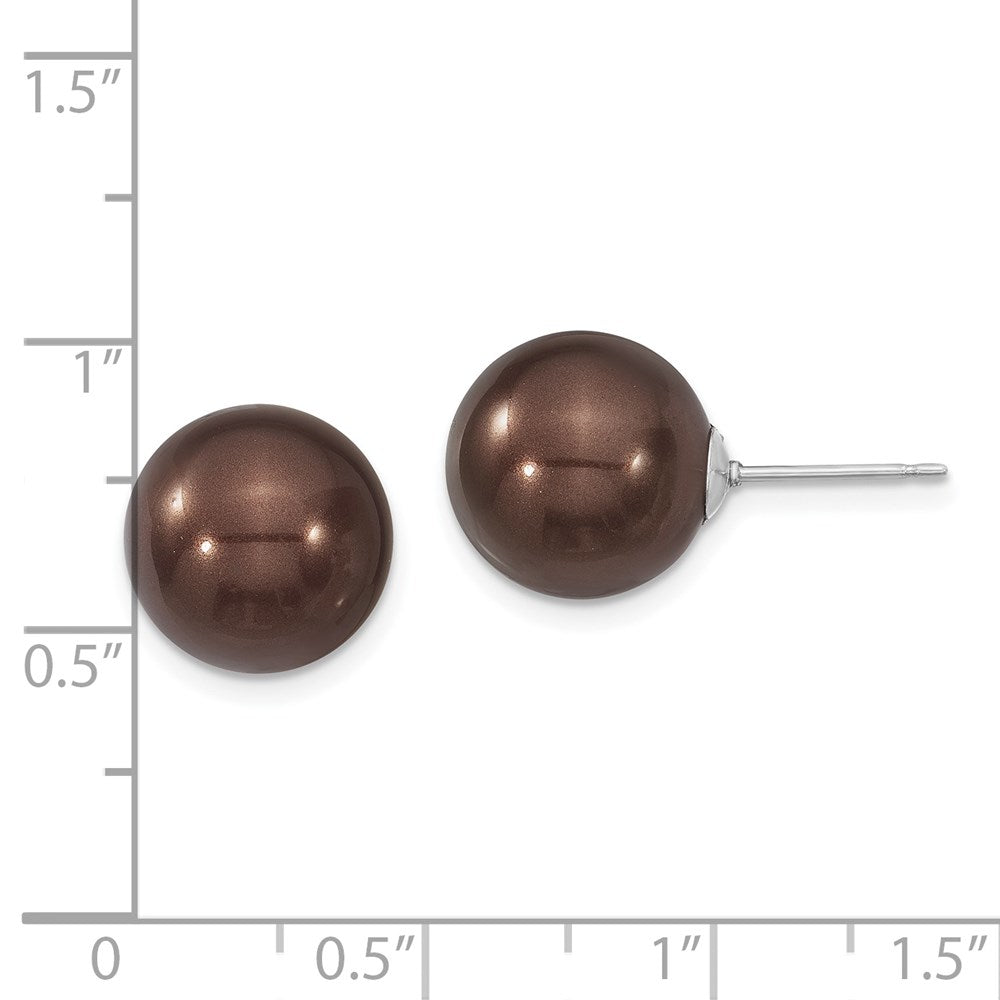QMJE12C Majestik Sterling Silver Rhodium-plated 12-13mm Brown Imitation Shell Pearl Stud Earrings