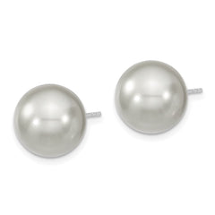 QMJE12G Majestik Sterling Silver Rhodium-plated 12-13mm Grey Imitation Shell Pearl Stud Earrings
