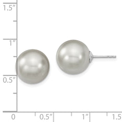 QMJE12G Majestik Sterling Silver Rhodium-plated 12-13mm Grey Imitation Shell Pearl Stud Earrings
