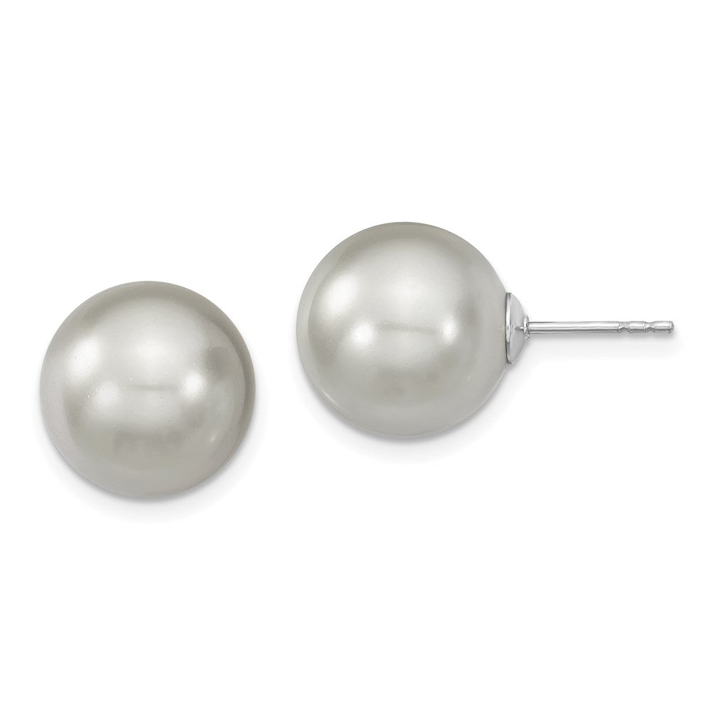 QMJE12G Majestik Sterling Silver Rhodium-plated 12-13mm Grey Imitation Shell Pearl Stud Earrings
