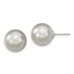 QMJE12G Majestik Sterling Silver Rhodium-plated 12-13mm Grey Imitation Shell Pearl Stud Earrings