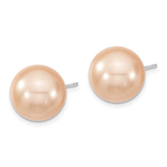 QMJE12P Majestik Sterling Silver Rhodium-plated 12-13mm Pink Imitation Shell Pearl Stud Earrings