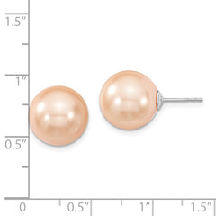 QMJE12P Majestik Sterling Silver Rhodium-plated 12-13mm Pink Imitation Shell Pearl Stud Earrings