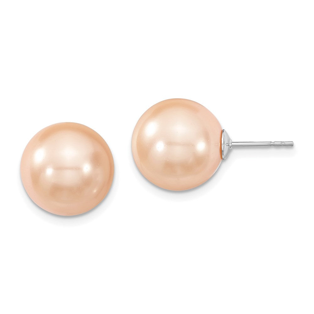 QMJE12P Majestik Sterling Silver Rhodium-plated 12-13mm Pink Imitation Shell Pearl Stud Earrings