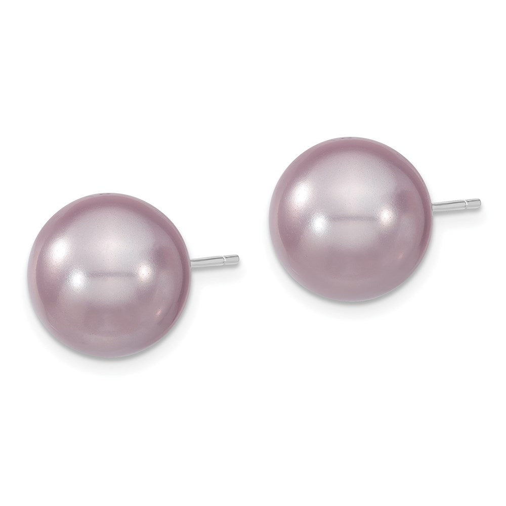 QMJE12PU Majestik Sterling Silver Rhodium-plated 12-13mm Purple Imitation Shell Pearl Stud Earrings
