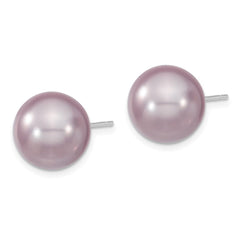 QMJE12PU Majestik Sterling Silver Rhodium-plated 12-13mm Purple Imitation Shell Pearl Stud Earrings