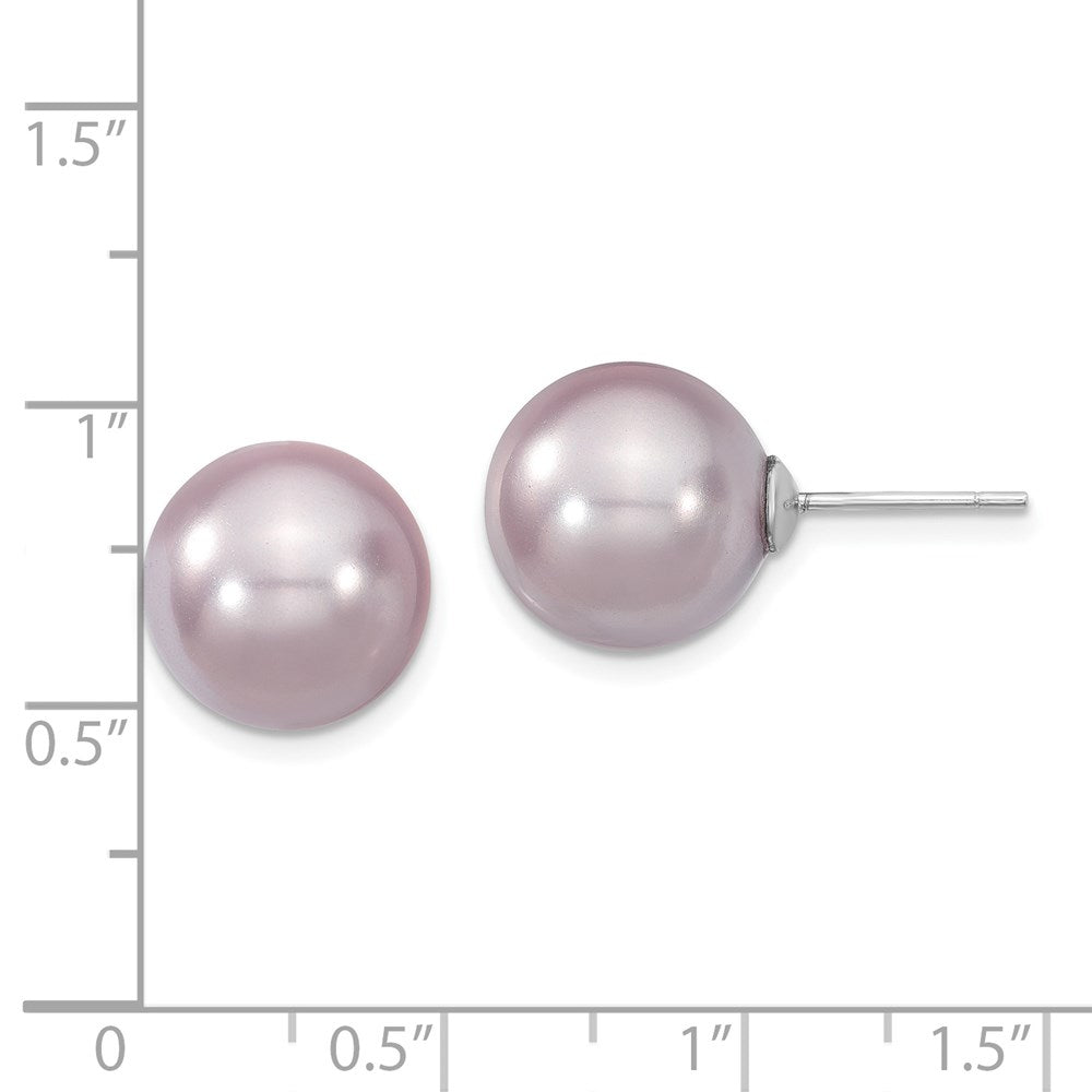 QMJE12PU Majestik Sterling Silver Rhodium-plated 12-13mm Purple Imitation Shell Pearl Stud Earrings