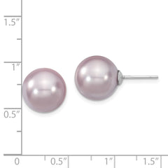 QMJE12PU Majestik Sterling Silver Rhodium-plated 12-13mm Purple Imitation Shell Pearl Stud Earrings