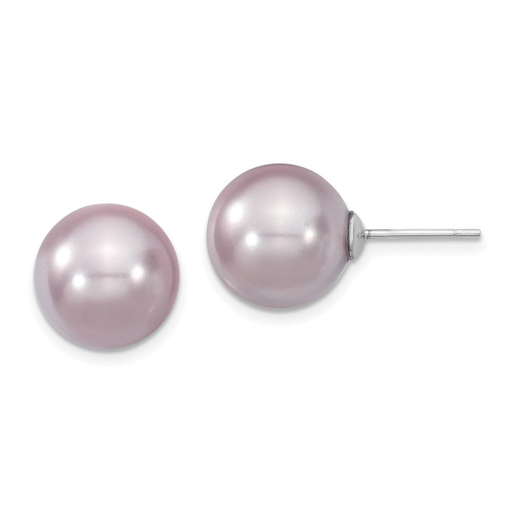 QMJE12PU Majestik Sterling Silver Rhodium-plated 12-13mm Purple Imitation Shell Pearl Stud Earrings