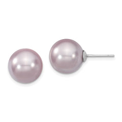 QMJE12PU Majestik Sterling Silver Rhodium-plated 12-13mm Purple Imitation Shell Pearl Stud Earrings